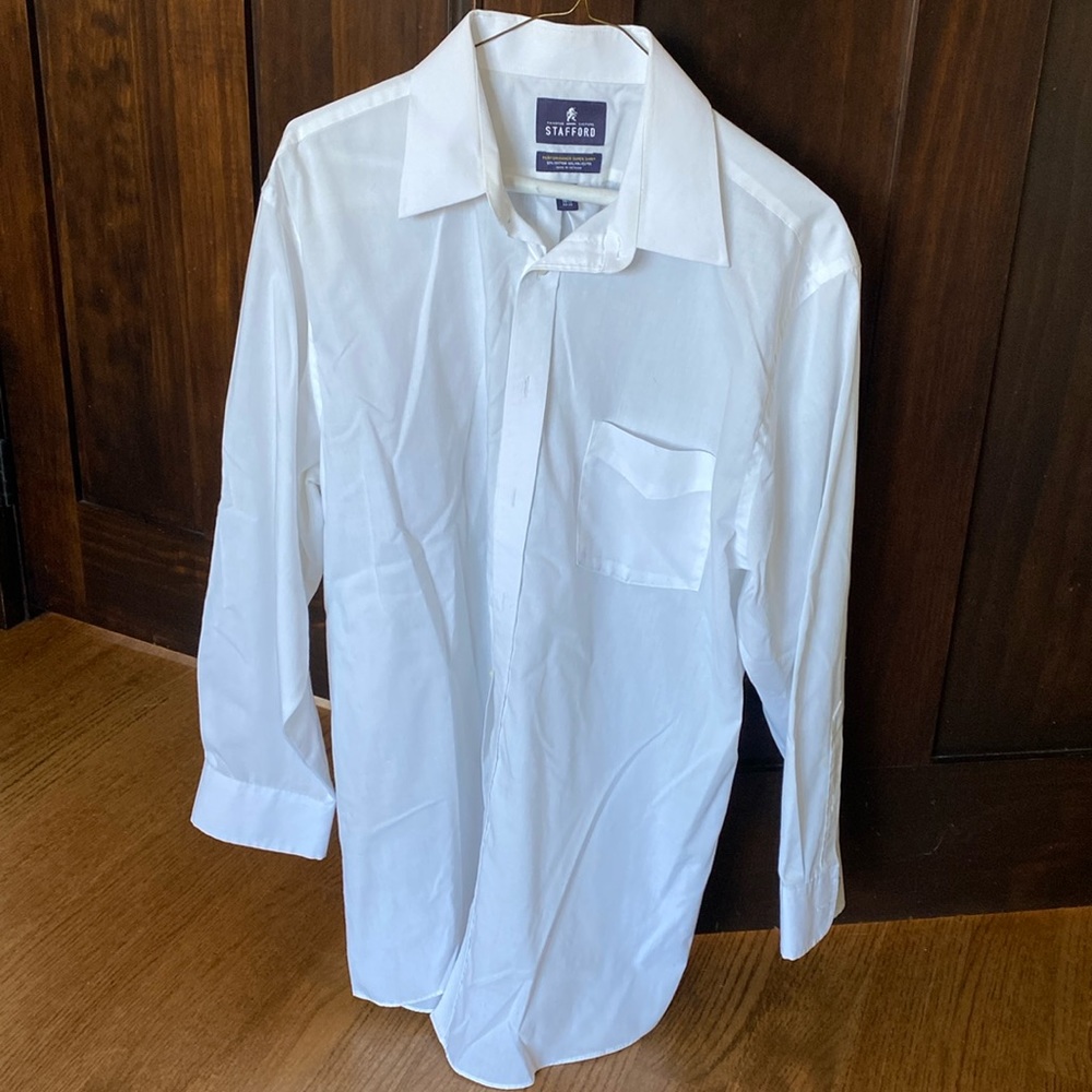 Mens white Stafford long sleeve button down dress shirt